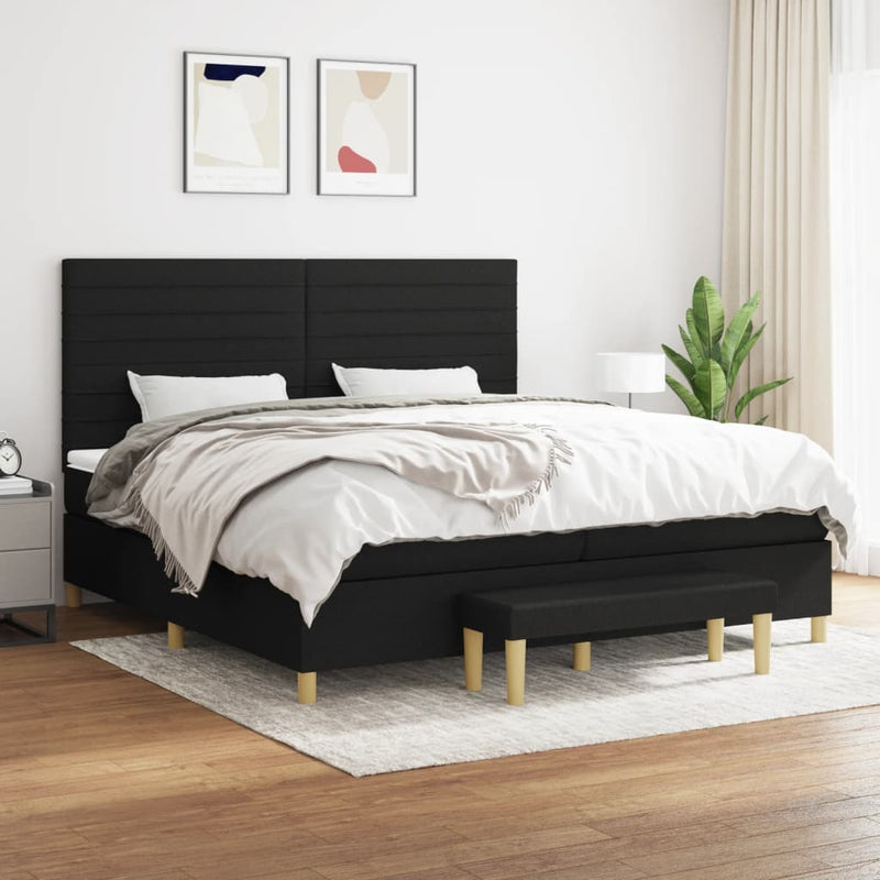 Pat box spring cu saltea, negru, 200x200 cm, textil