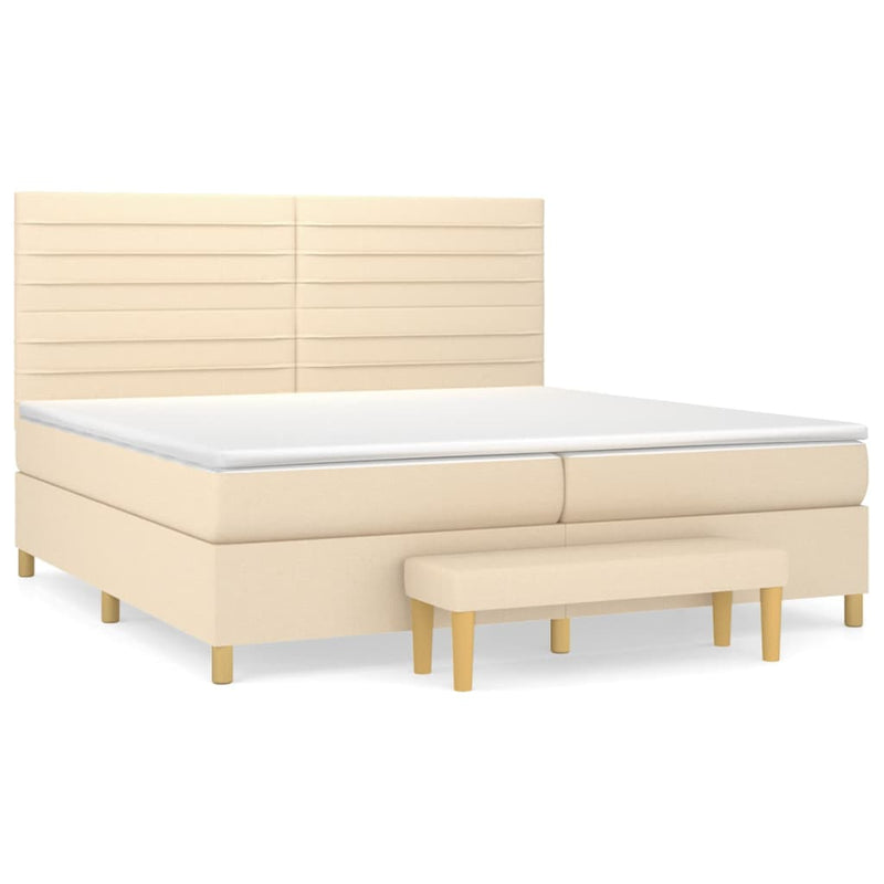 Pat box spring cu saltea, crem, 200x200 cm, textil