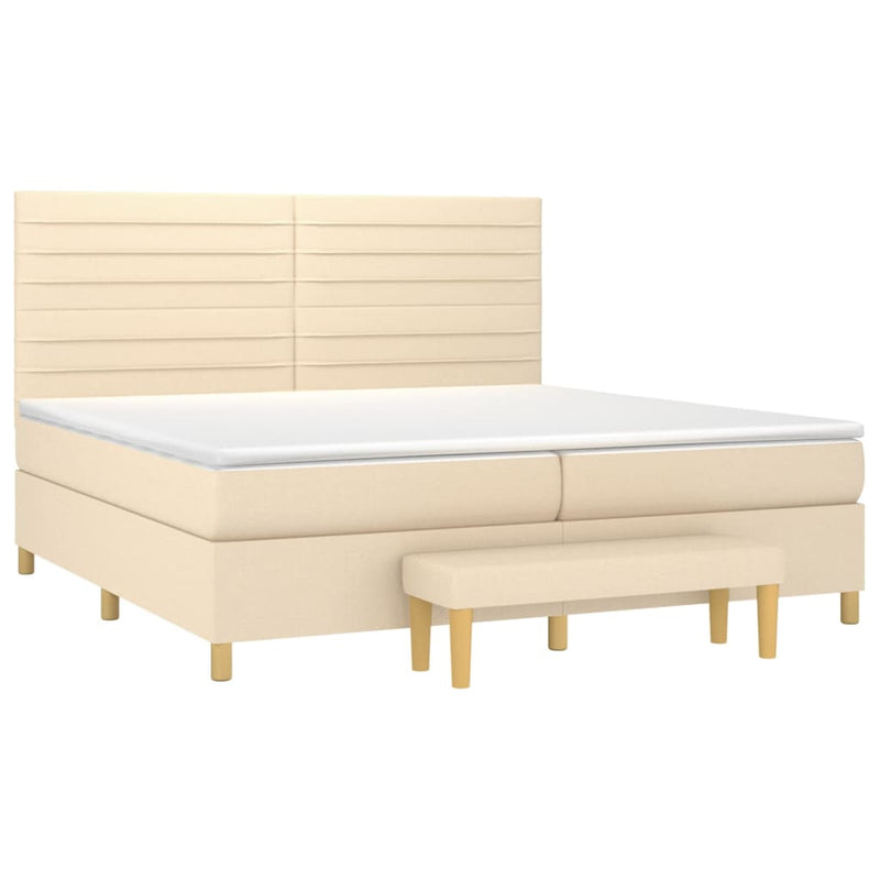 Pat box spring cu saltea, crem, 200x200 cm, textil