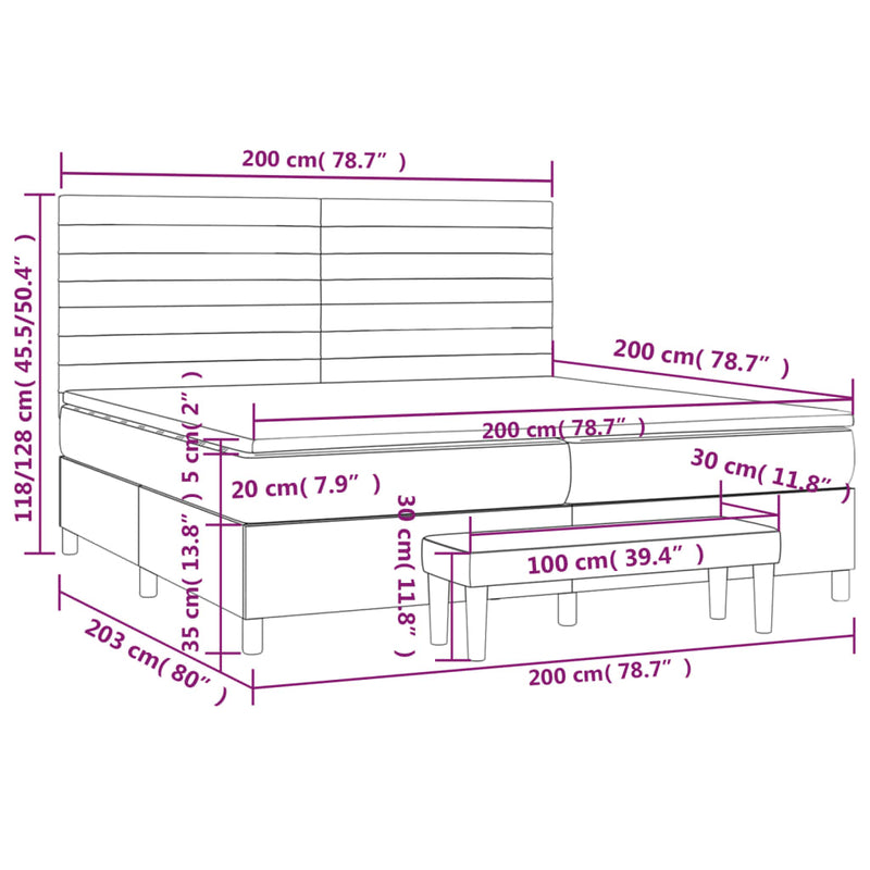 Pat box spring cu saltea, crem, 200x200 cm, textil