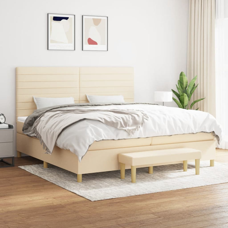 Pat box spring cu saltea, crem, 200x200 cm, textil
