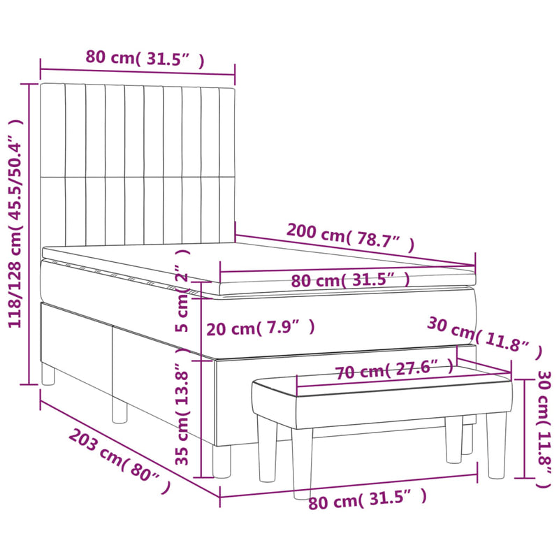Pat box spring cu saltea, albastru, 80x200 cm, textil