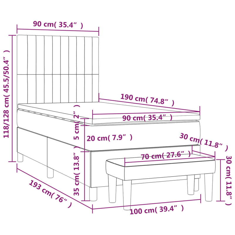 Pat box spring cu saltea, maro închis, 90x190 cm, textil