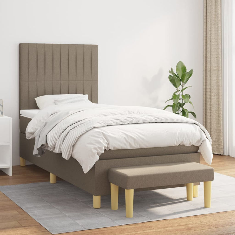 Pat box spring cu saltea, gri taupe, 90x190 cm, textil