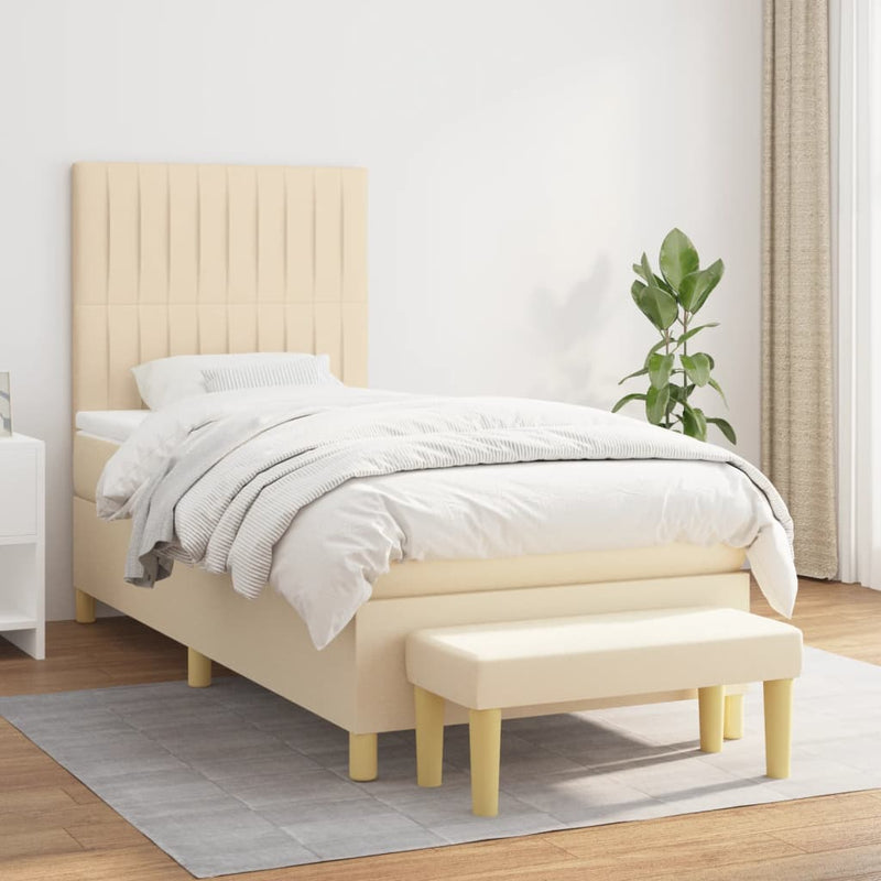 Pat box spring cu saltea, crem, 90x190 cm, textil