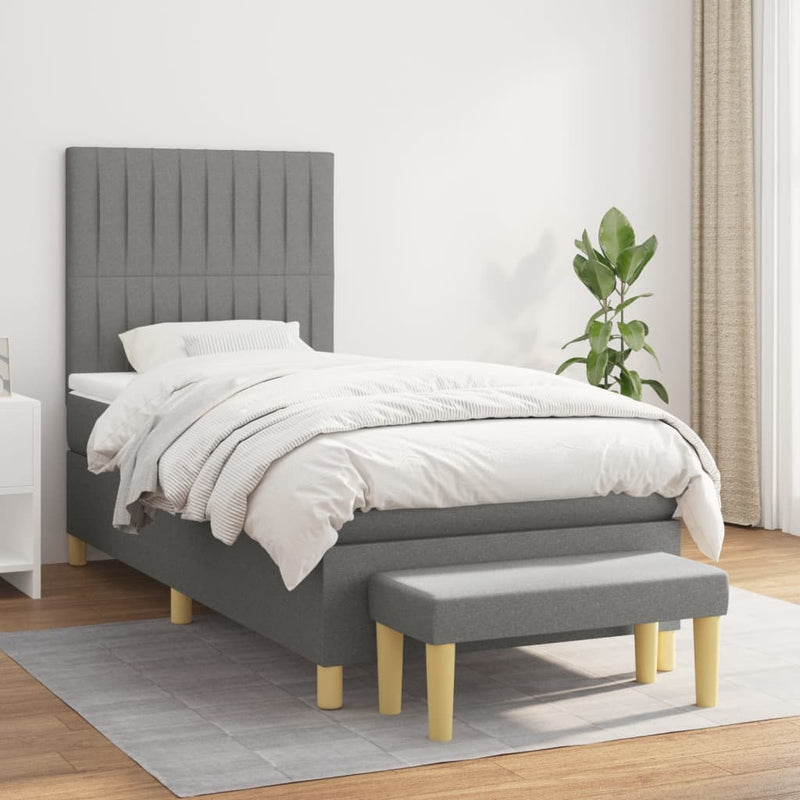 Pat box spring cu saltea, gri închis, 100x200 cm, textil