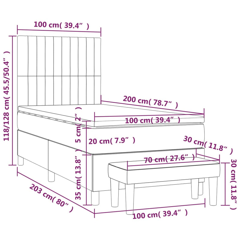 Pat box spring cu saltea, maro închis, 100x200 cm, textil