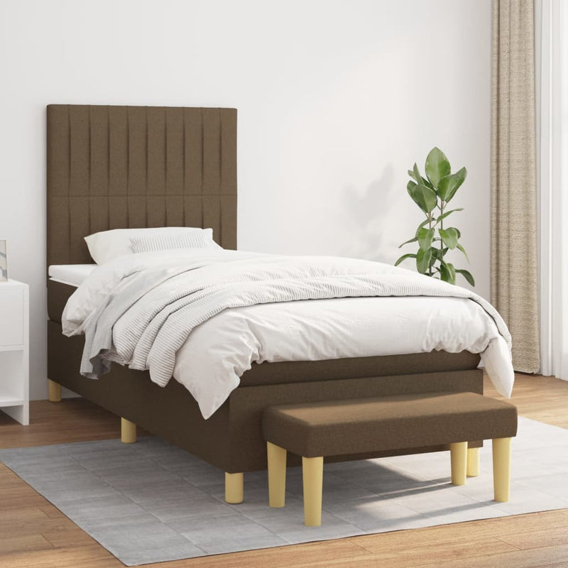 Pat box spring cu saltea, maro închis, 100x200 cm, textil