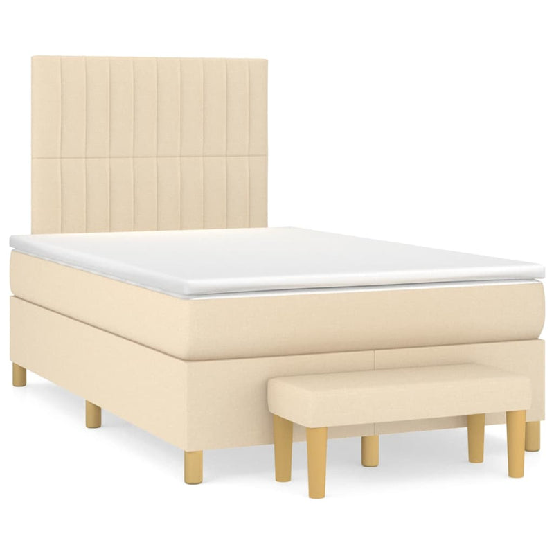 Pat box spring cu saltea, crem, 120x200 cm, textil