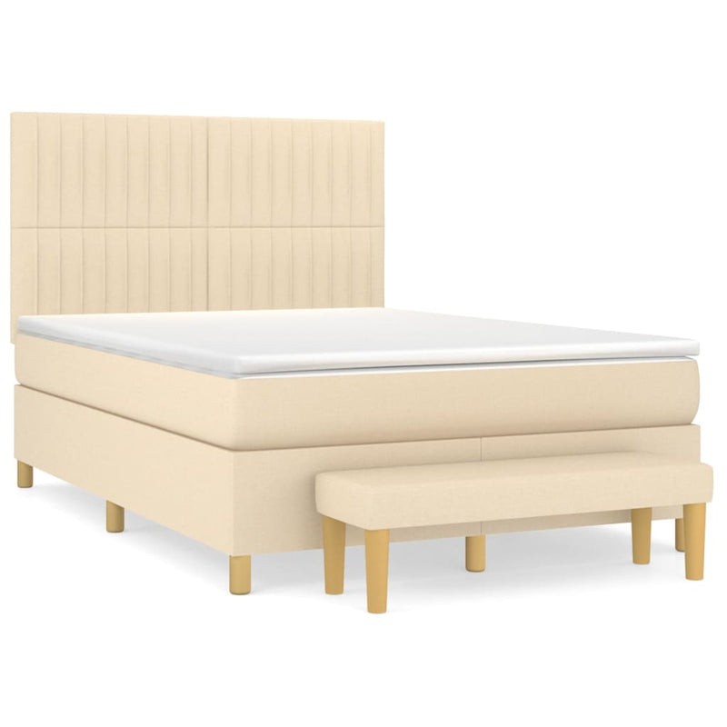 Pat box spring cu saltea, crem, 140x200 cm, textil