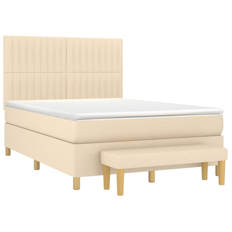 Pat box spring cu saltea, crem, 140x200 cm, textil