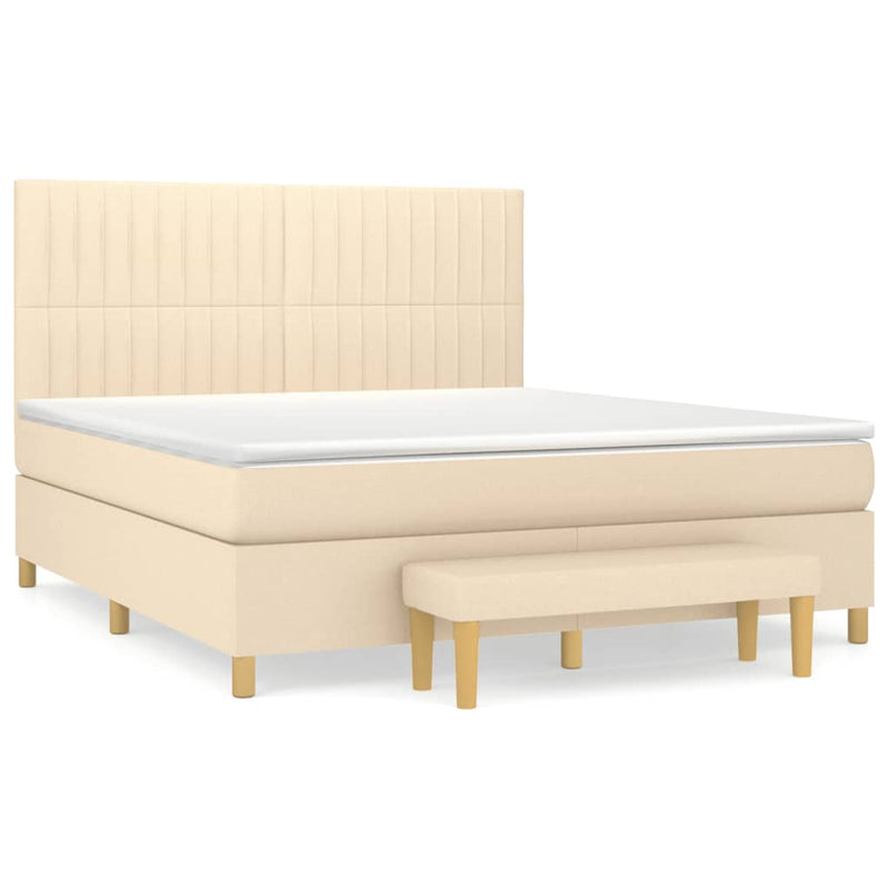 Pat box spring cu saltea, crem, 160x200 cm, material textil