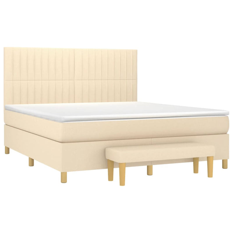Pat box spring cu saltea, crem, 160x200 cm, material textil