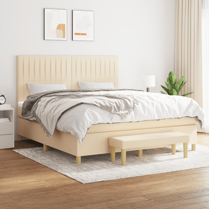 Pat box spring cu saltea, crem, 160x200 cm, material textil