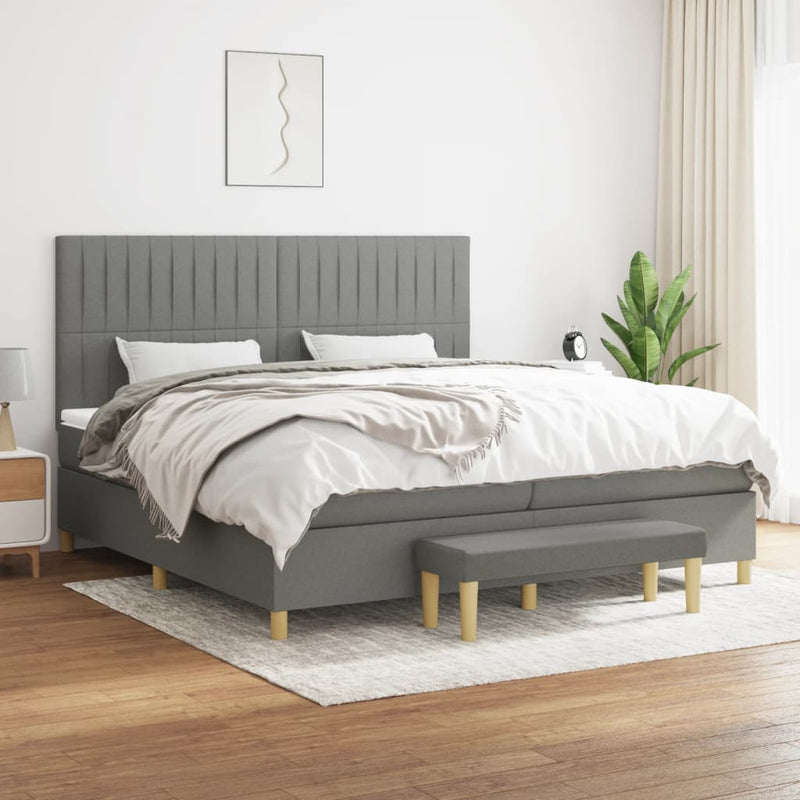 Pat box spring cu saltea, gri închis, 200x200 cm, textil