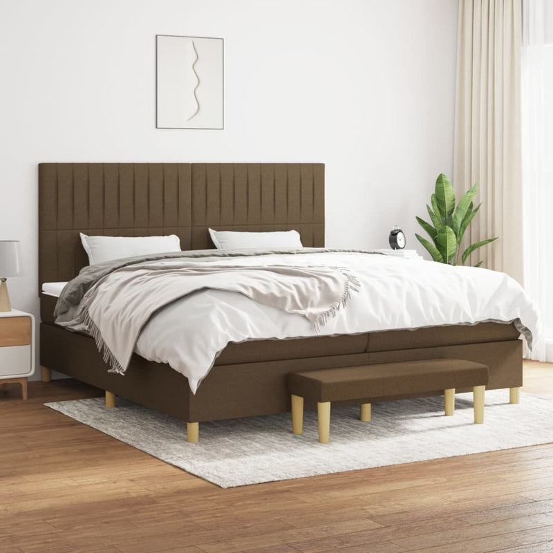Pat box spring cu saltea, maro închis, 200x200 cm, textil