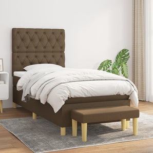 Pat box spring cu saltea, maro închis, 80x200 cm, textil
