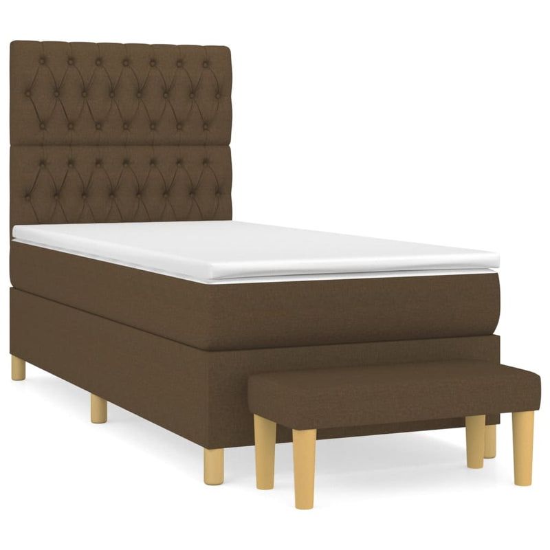 Pat box spring cu saltea, maro închis, 90x190 cm, textil