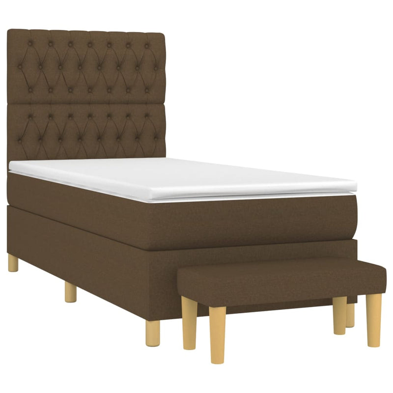 Pat box spring cu saltea, maro închis, 90x190 cm, textil
