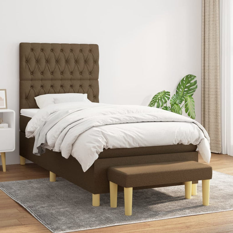 Pat box spring cu saltea, maro închis, 90x190 cm, textil