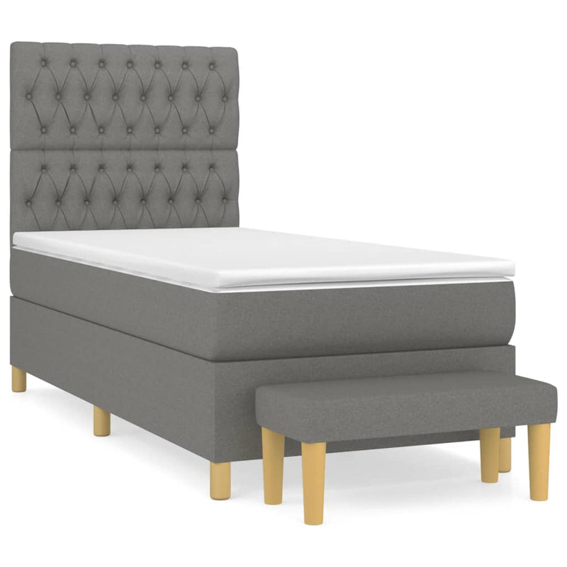 Pat box spring cu saltea, gri închis, 90x200 cm, textil