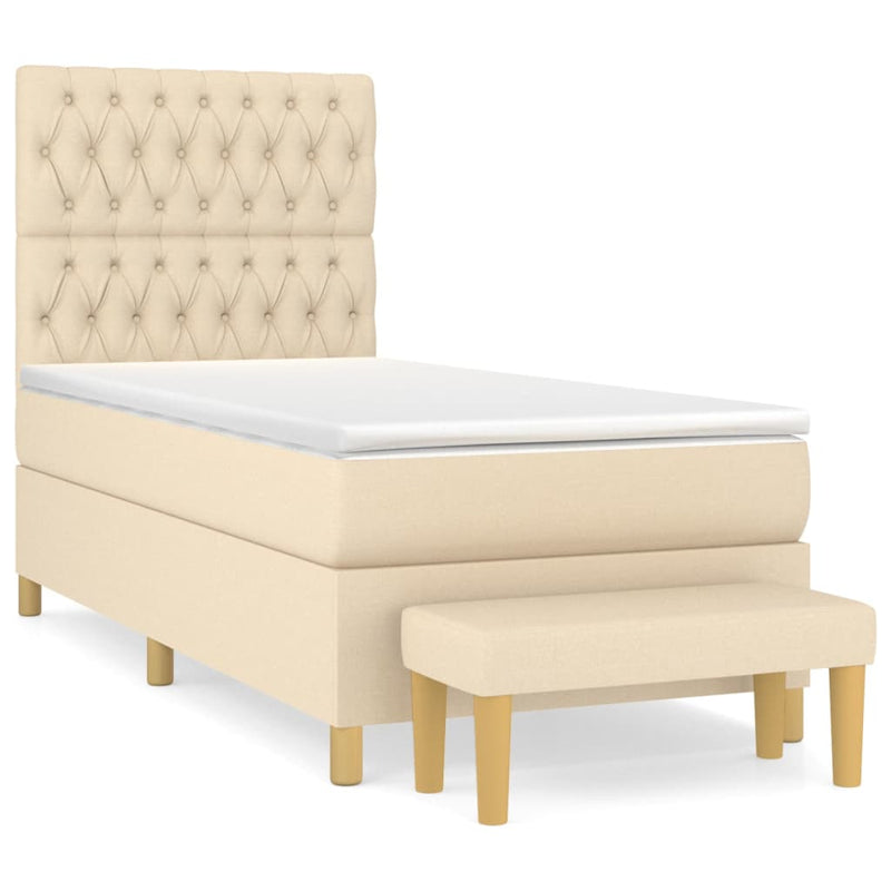 Pat box spring cu saltea, crem, 90x200 cm, textil