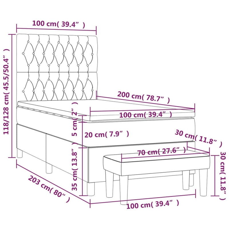 Pat box spring cu saltea, maro închis, 100x200 cm, textil