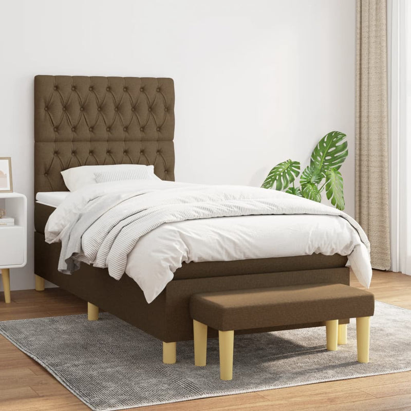 Pat box spring cu saltea, maro închis, 100x200 cm, textil