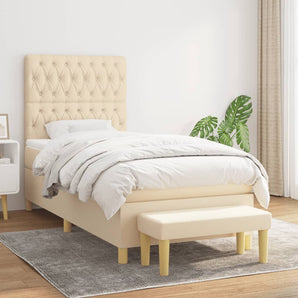 Pat box spring cu saltea, crem, 100x200 cm, textil