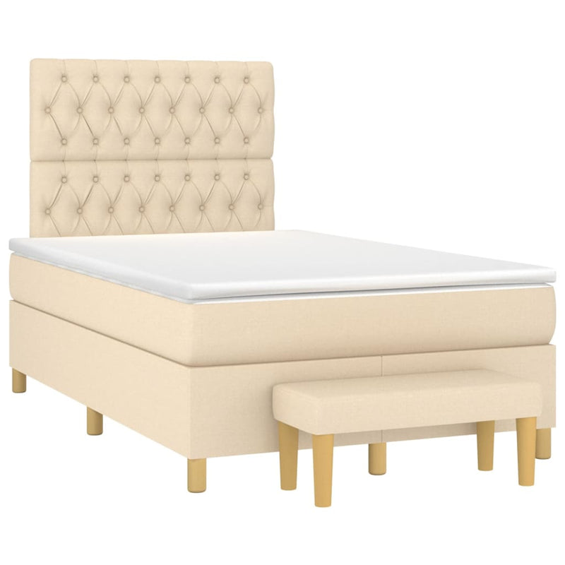 Pat box spring cu saltea, crem, 120x200 cm, textil