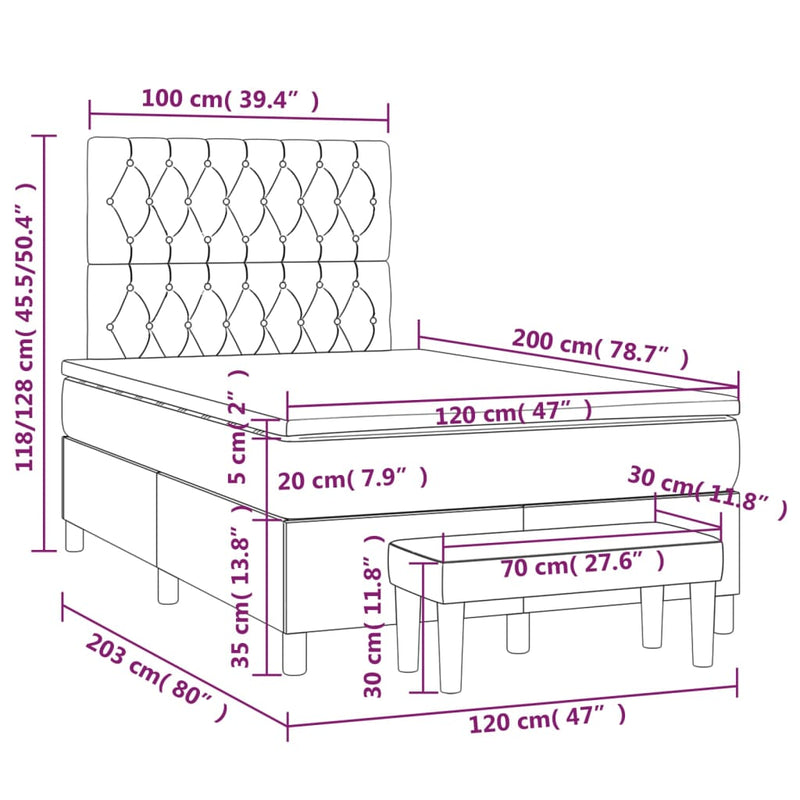 Pat box spring cu saltea, crem, 120x200 cm, textil