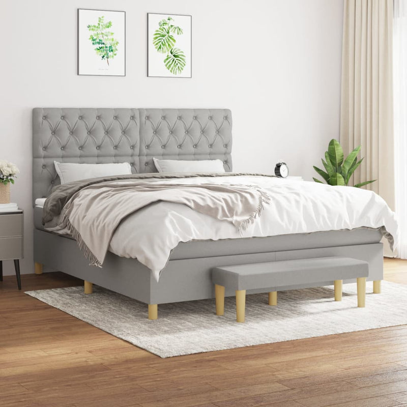 Pat continental cu saltea, gri deschis, 160x200 cm, textil