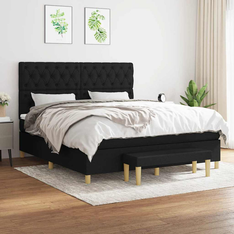 Pat box spring cu saltea, negru, 160x200 cm, textil