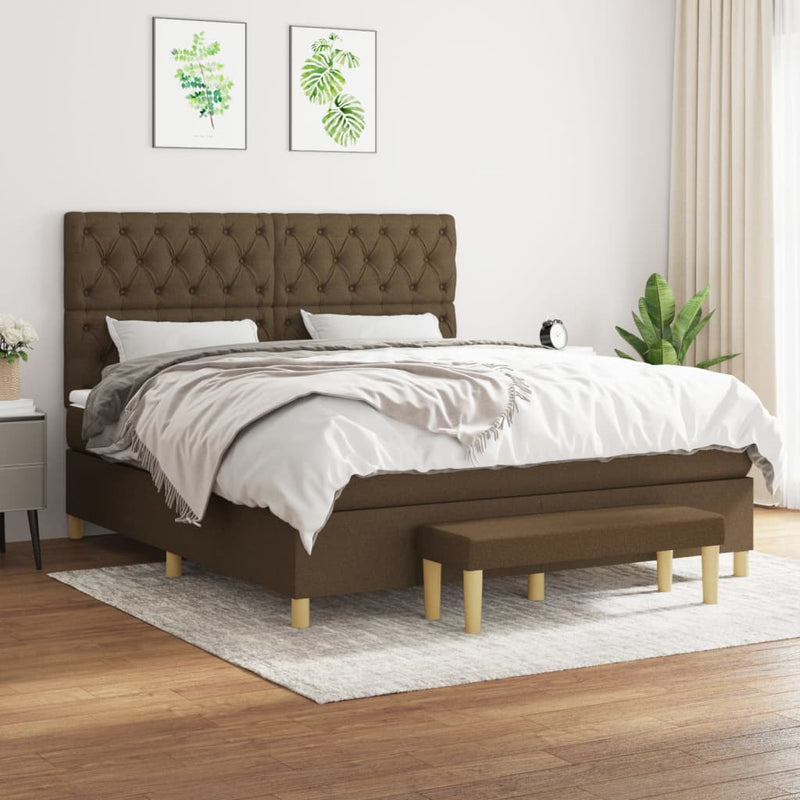 Pat box spring cu saltea, maro închis, 160x200 cm, textil