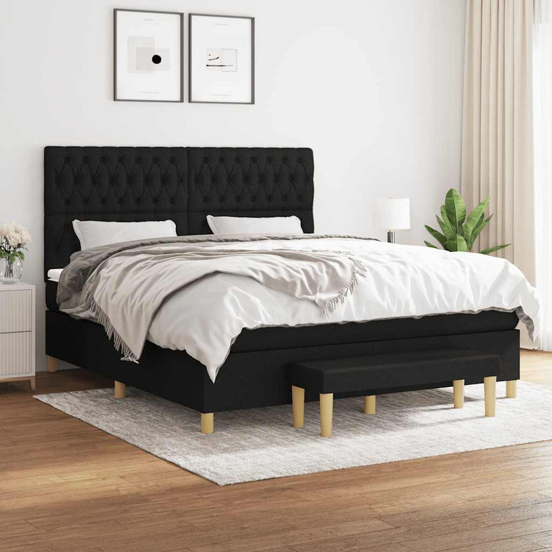 Pat box spring cu saltea, negru, 180x200 cm, catifea