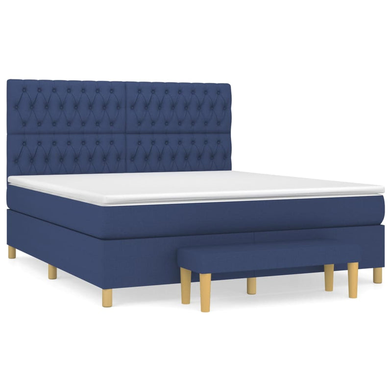 Pat box spring cu saltea, albastru, 180x200 cm, material textil
