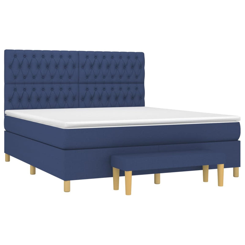 Pat box spring cu saltea, albastru, 180x200 cm, material textil