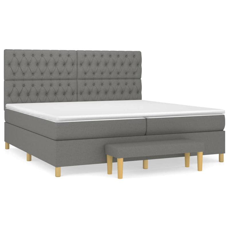 Pat box spring cu saltea, gri închis, 200x200 cm, textil