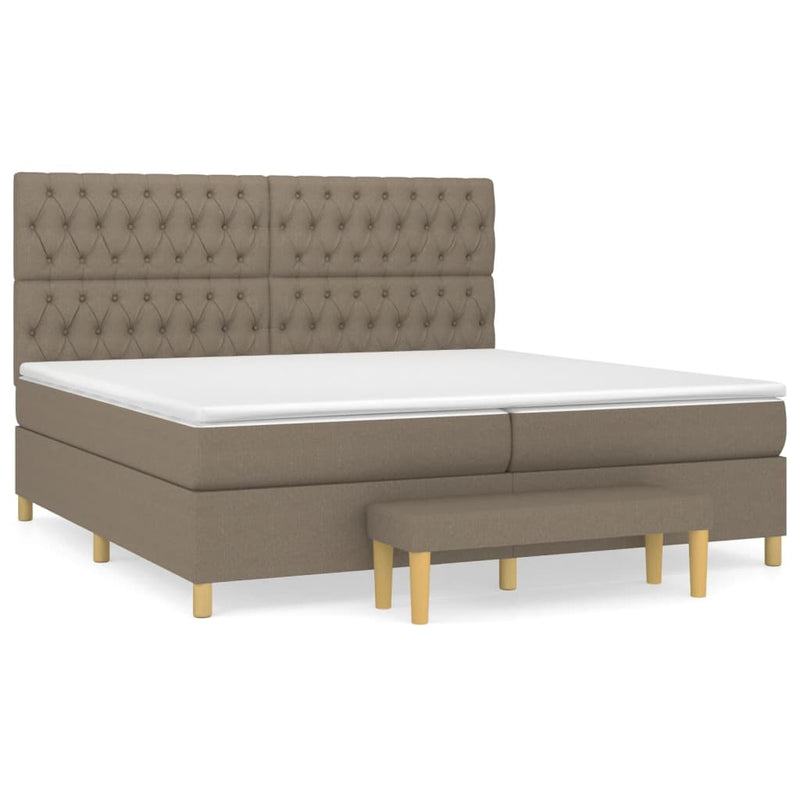 Pat box spring cu saltea, gri taupe, 200x200 cm, textil