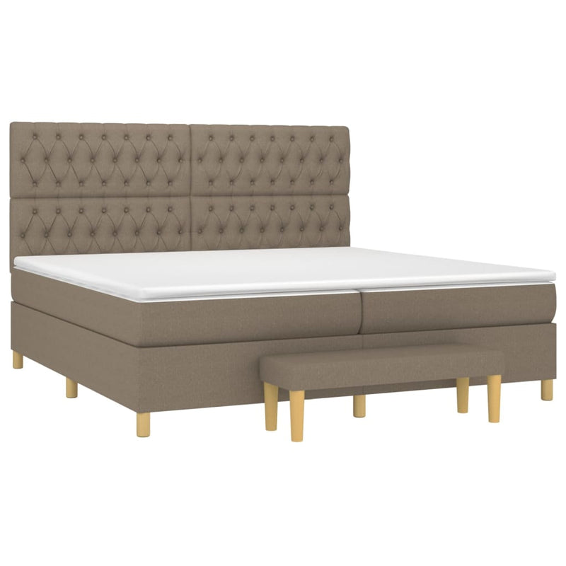 Pat box spring cu saltea, gri taupe, 200x200 cm, textil