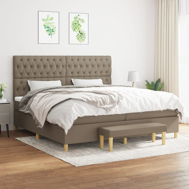 Pat box spring cu saltea, gri taupe, 200x200 cm, textil