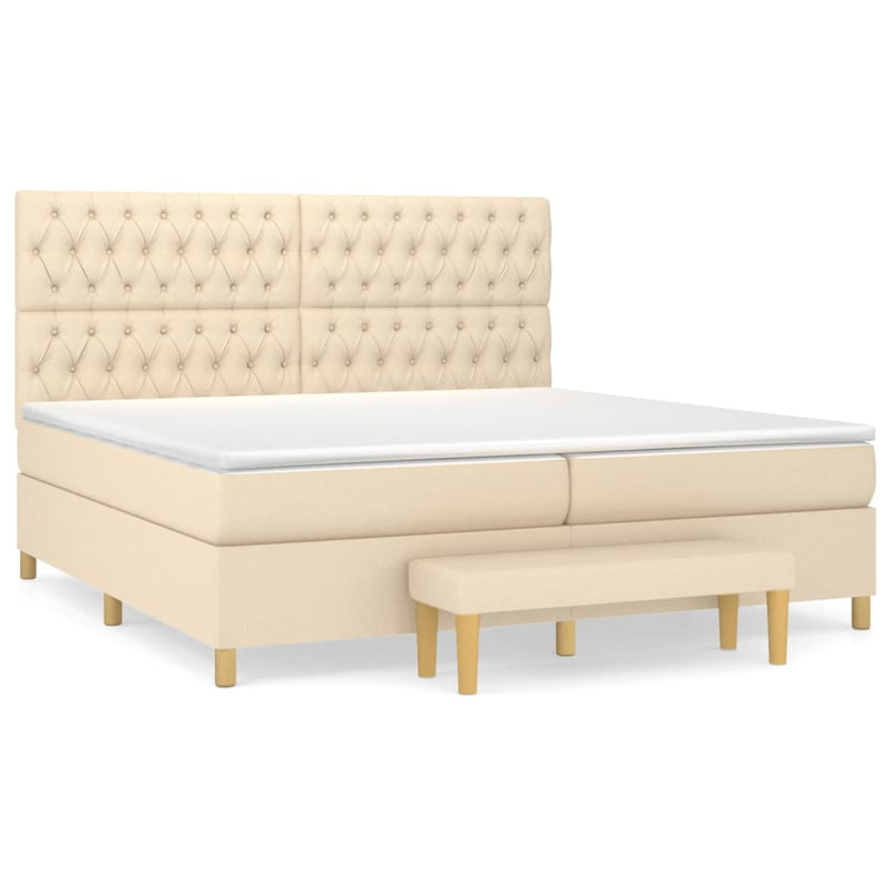Pat box spring cu saltea, crem, 200x200 cm, textil
