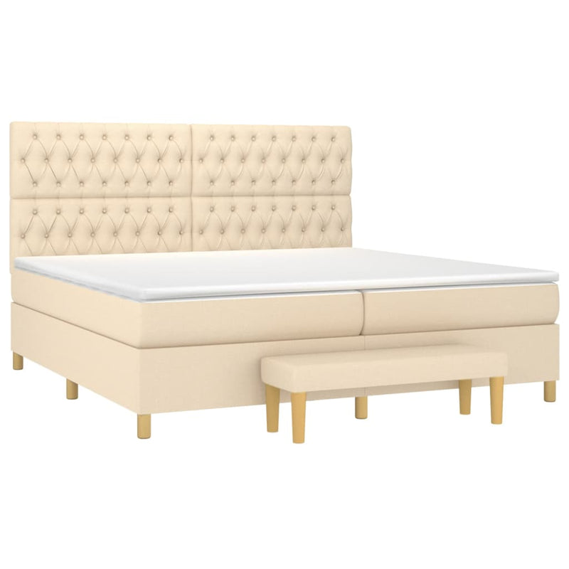 Pat box spring cu saltea, crem, 200x200 cm, textil