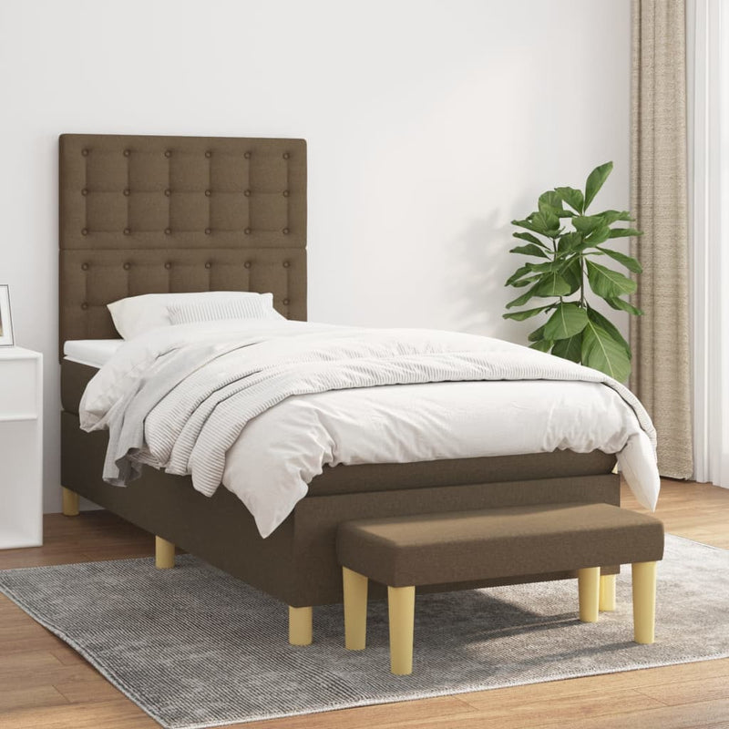 Pat box spring cu saltea, maro închis, 90x190 cm, textil