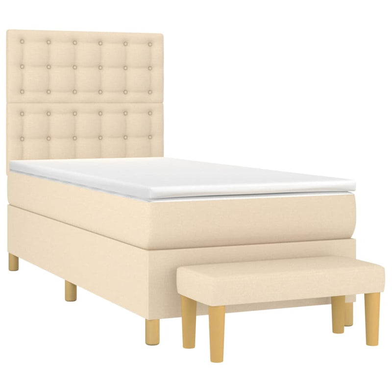 Pat box spring cu saltea, crem, 90x190 cm, textil