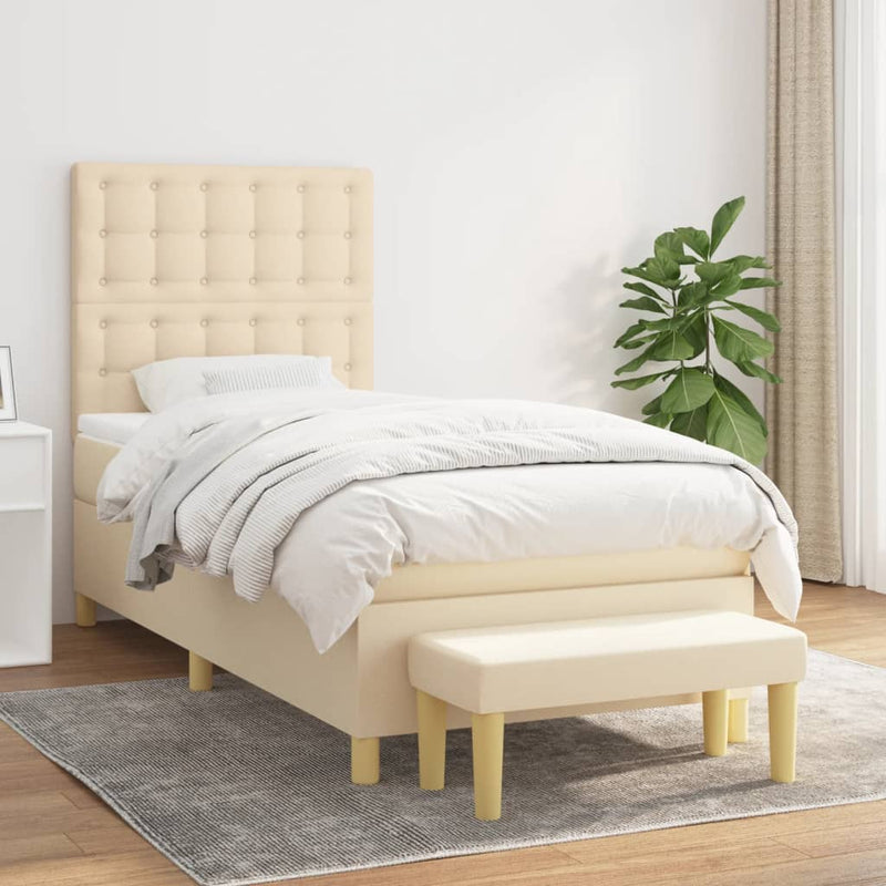 Pat box spring cu saltea, crem, 90x190 cm, textil