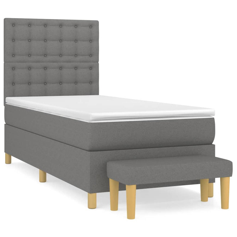 Pat box spring cu saltea, gri închis, 90x200 cm, textil