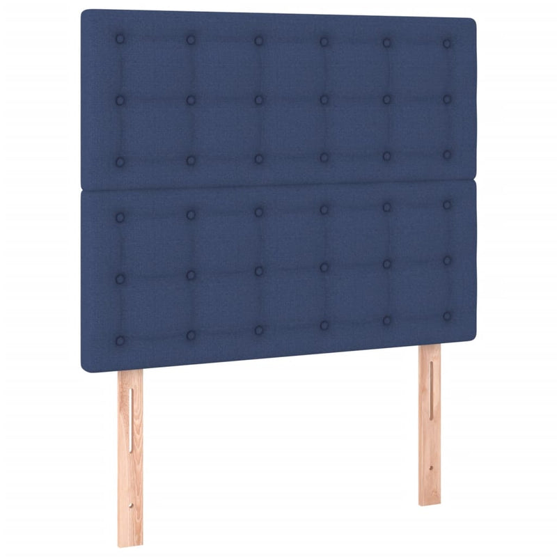 Pat box spring cu saltea, albastru, 90x200 cm, textil