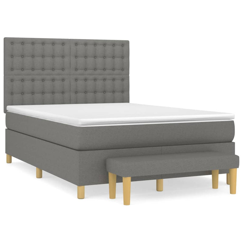 Pat box spring cu saltea, gri închis, 140x200 cm, textil