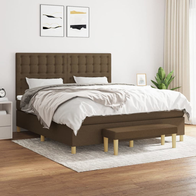 Pat box spring cu saltea, maro închis, 160x200 cm, textil